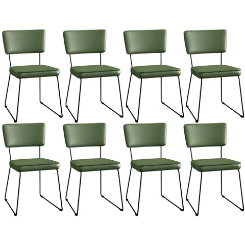 Kit 8 Cadeiras Decorativa Estofada Sala De Jantar Base Aço Allana L02 Facto Verde Musgo - Lyam