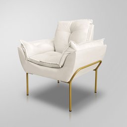 Poltrona Recepção Luxo Cor Bege - Base de Ferro Dourado - 1