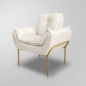 Poltrona Recepção Luxo Cor Bege - Base de Ferro Dourado