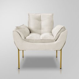 Poltrona Recepção Luxo Cor Bege - Base de Ferro Dourado - 3