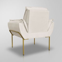 Poltrona Recepção Luxo Cor Bege - Base de Ferro Dourado - 6