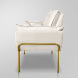 Poltrona Recepção Luxo Cor Bege - Base de Ferro Dourado - 2