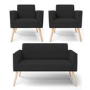 Ver imagem 1 de Sofá Namoradeira com 2 Poltronas Pés Palito Natural Marisa Veludo Preto D03 - D'Rossi