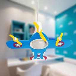 Lustre Avião Infantil em Acrílico Azul –  Bivolt, Soquete E27 - 2
