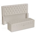 Ver imagem 1 de Cabeceira e Calçadeira Báu Queen Size Atena 160cm Capitonê Suede Bege Claro - Desk Design