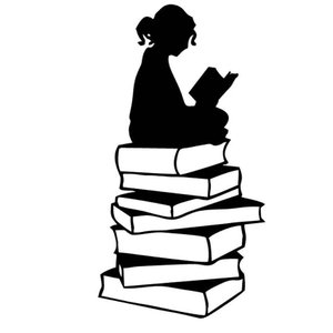 Adesivo Parede Menina e Livros Decoração Quarto Sala:preto