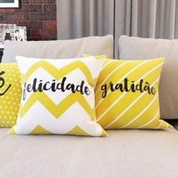 Capas de Almofadas Amarelas Decorativas Com Frases Fé, Felicidade, Gratidão 40x40 - Novadecora - 4