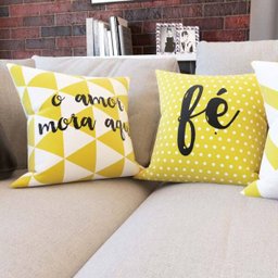 Capas de Almofadas Amarelas Decorativas Com Frases Fé, Felicidade, Gratidão 40x40 - Novadecora - 3