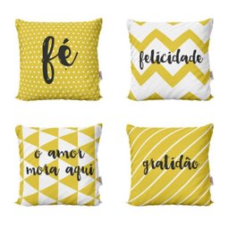 Capas de Almofadas Amarelas Decorativas Com Frases Fé, Felicidade, Gratidão 40x40 - Novadecora - 1