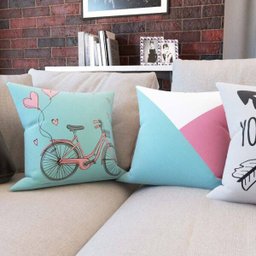 Capas de Almofadas Rosa e Azul Decorativas e Geometricas Home Sweet Home Bike 40x40 - Novadecora - 3