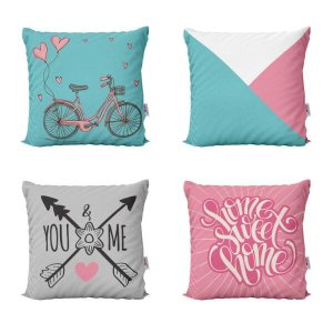 Capas de Almofadas Rosa e Azul Decorativas e Geometricas Home Sweet Home Bike 40x40 - Novadecora