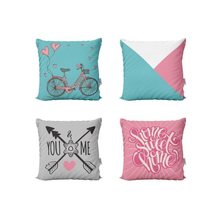 Capas de Almofadas Rosa e Azul Decorativas e Geometricas Home Sweet Home Bike 40x40 - Novadecora