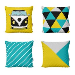Capas de Almofadas Amarelas e Azuis Decorativas e Geométricas Kombi Para Sofá 40x40 - Novadecora - 1