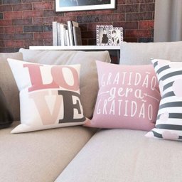 Capas de Almofadas Rosa Love Decorativas e Geométricas Gratidão Para Sofá 40x40 - Novadecora - 3