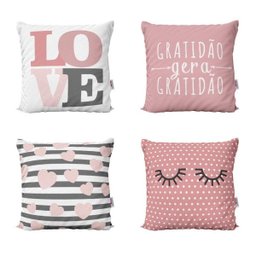 Capas de Almofadas Rosa Love Decorativas e Geométricas Gratidão Para Sofá 40x40 - Novadecora - 1