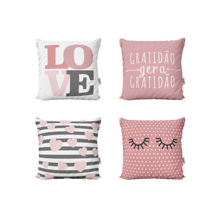 Capas de Almofadas Rosa Love Decorativas e Geométricas Gratidão Para Sofá 40x40 - Novadecora