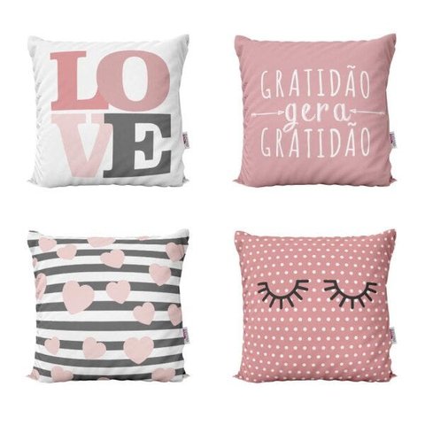 Capas de Almofadas Rosa Love Decorativas e Geométricas Gratidão Para Sofá 40x40 - Novadecora