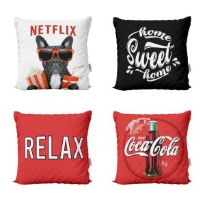 Capas de Almofadas Netflix, Pipoca, Coca-Cola, Decorativas Relax Para Sofá 40x40 - Novadecora
