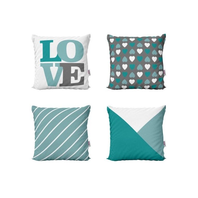 Kit 4 Capas de Almofadas Love Decorativas Geométricas Verde Menta Para Sofá 40x40 - Novadecora