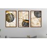 Quadros Decorativos Sala Quarto Abstrato Mármore Cinza Branco Dourado - Marrom - 3