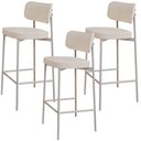 Ver imagem 1 de Kit 03 Banquetas Alta Bar Cozinha Sala de Jantar Aço Branco Kaira C01 Linho Palha - Lyam Decor