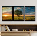 Ver imagem 1 de Kit 3 Quadros Decorativos por do Sol Com árvore 45x34cm:madeira Preta