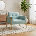 Ver imagem 1 de Poltrona Sala Decorativa Elisa Base Tubular Alta Dourada Cotelê Ext/veludo Menta D03 - D’Rossi