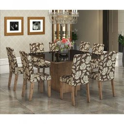 Conjunto Sala de Jantar Mesa Tampo em Vidro Preto 8 Cadeiras Alma - 1 Conjunto Sala de Jantar Mesa Tampo em Vidro Preto 8 Cadeiras Alma - 1