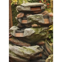 Fonte de Água Pedra Decorativa Cascata Grande Led Jardim - 4