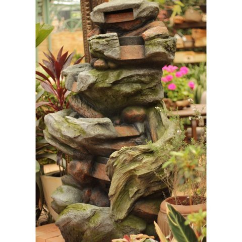 Fonte de Água Pedra Decorativa Cascata Grande Led Jardim
