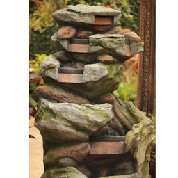 Fonte de Água Pedra Decorativa Cascata Grande Led Jardim - 5