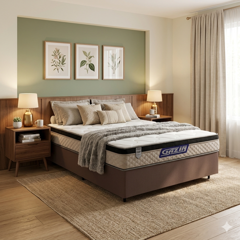 Cama Box + Colchão Gazin de Espuma D33 Pillow In Force Mid Casal 138 cm