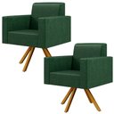 Ver imagem 1 de Kit 02 Poltronas Decorativa Base Giratória de Madeira Helô L02 Facto Verde Musgo - Lyam Decor