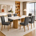 Ver imagem 1 de Conjunto Sala de Jantar 6 Lugares Isla Lyra 160x80cm MDF Cinamomo Off White