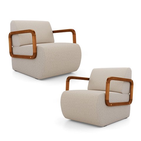Kit 02 Poltronas Decorativas Orgânica Living Kavya Linho Bege - Abmaza