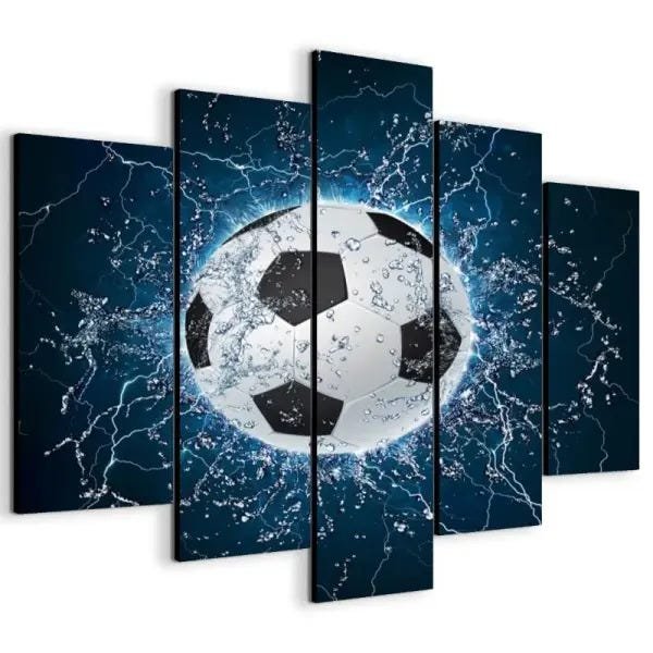 Quadro Mosaico 5 Peças Para Sala/Quarto Decoração Bolas de Futebol