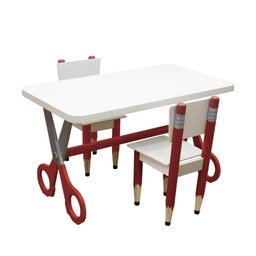 Conjunto Mesa e 2 Cadeiras Infantil Formato Lápis Tesoura:vermelho - 3