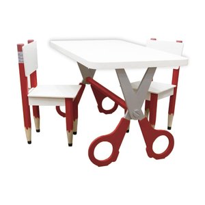Conjunto Mesa e 2 Cadeiras Infantil Formato Lápis Tesoura:vermelho