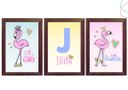 Ver imagem 1 de Kit com 3 Quadros Decorativos Infantil Flamingo Moderno:tabaco