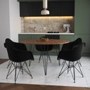 Ver imagem 1 de Mesa Jantar Redonda 110cm Amêndoa Clips 3 Pés com 5 Poltronas Eames Eiffel Pretas Ferro Preto