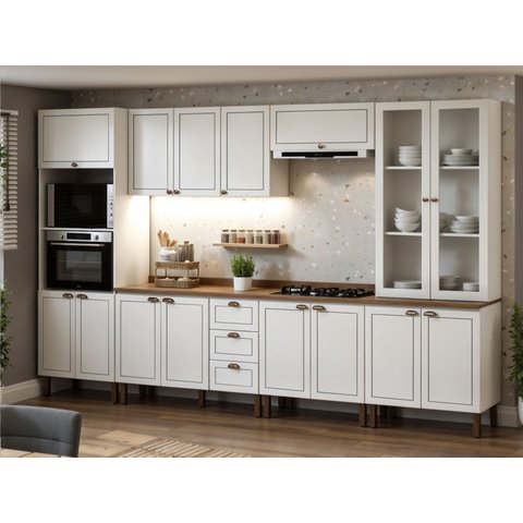 Cozinha Completa com Cristaleira 8 Peças com Tampo 350cm Friz Genialflex