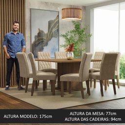 Conjunto Sala de Jantar Mesa Tampo de Madeira 8 Cadeiras Rustic/imperial Leila Madesa - 5