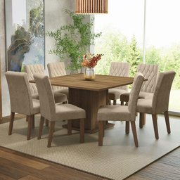 Conjunto Sala de Jantar Mesa Tampo de Madeira 8 Cadeiras Rustic/imperial Leila Madesa - 1