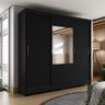 Guarda Roupas Casal Com Espelho 3 Portas de Correr 4 Gavetas Paulista Preto Fama - 2
