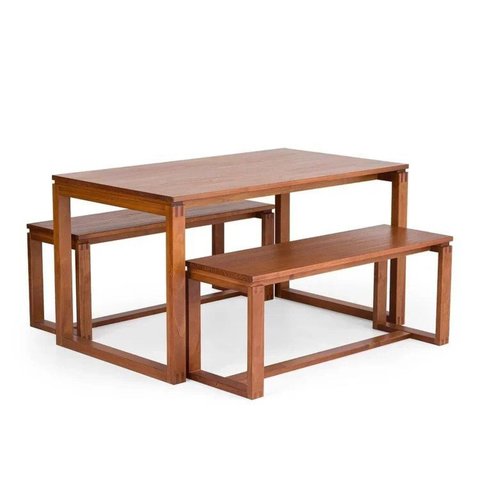 Mesa de Madeira Maciça 140cm Retangular com Bancos 4 Lugares Craft Marrom/Garapa