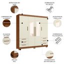 Ver imagem 3 de Guarda Roupa Casal 192cm 4 Portas com Espelho Itajaí Jatobá/Areia S01 - Mpozenato