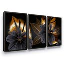 Ver imagem 1 de Quadro 3 Peças 40x60 Abstrato Flor Dourada e Preta Moldura