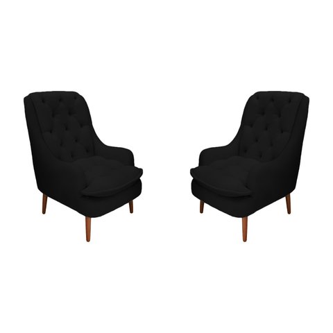 Kit 2 Poltronas Decorativas Lille Suede Preto - Dominic Decor