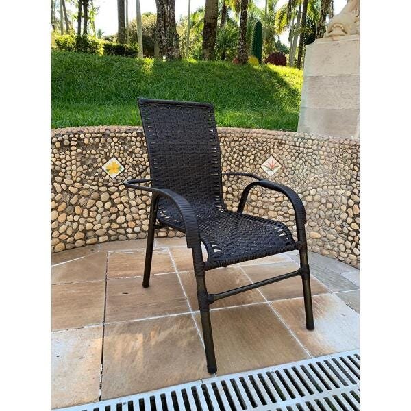 Cadeira para Area Edicula Jardim Bela, Ferro e Fibra Trama Fechada Pedra Ferro - 3