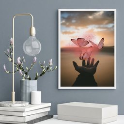 Quadro Decorativo Borboletas Mágicas Rosa 24x18cm - com Vidro:madeira Preta - 2